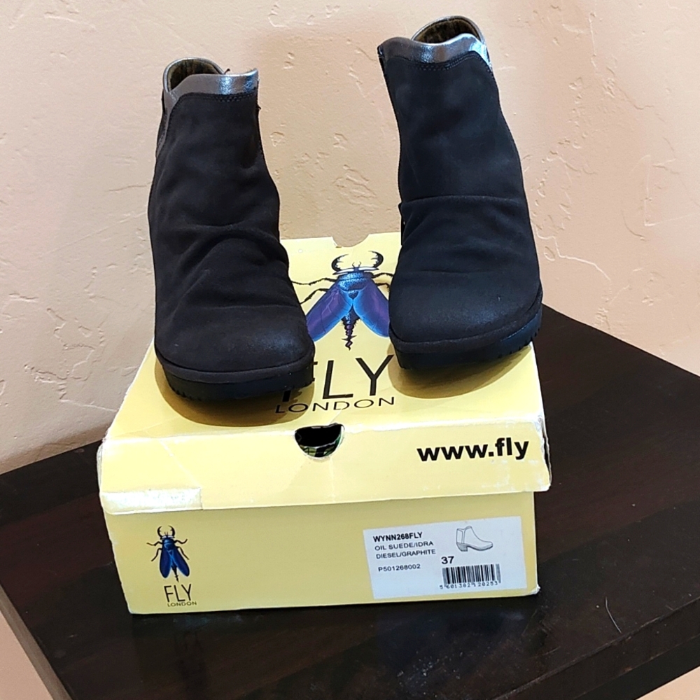 Fly London Dark Grey Suede Ankle Boots Size 37